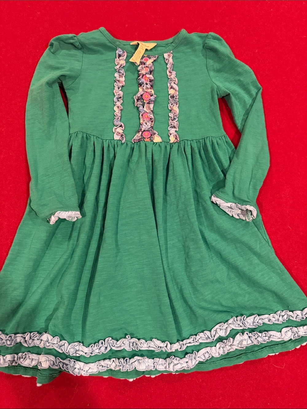Matilda Jane Green Long-Sleeve Ruffle Trim Dress
